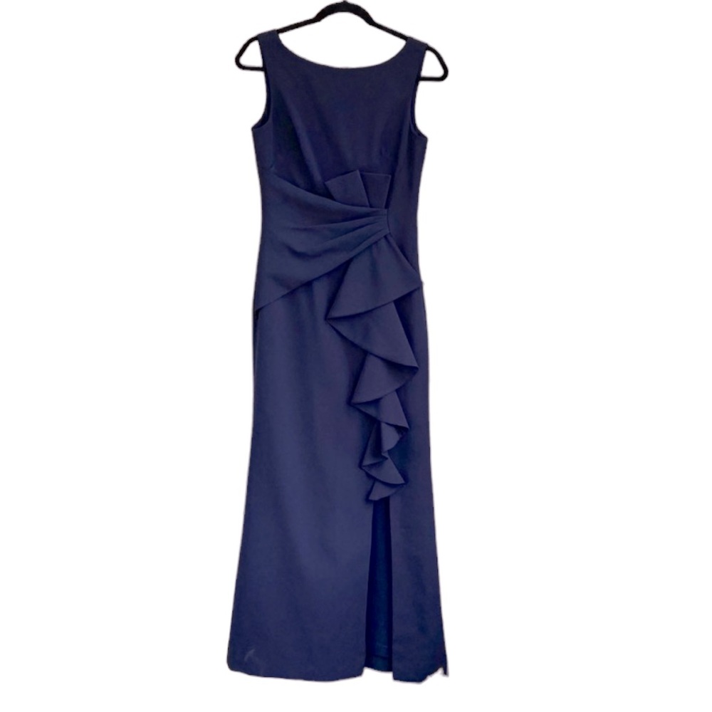 Eliza J Nordstrom Ruffle Front Gown Womens Size 6 Navy Blue Sleeveless - Picture 6 of 12